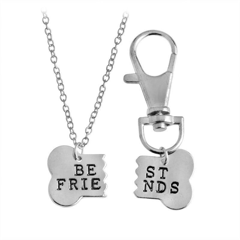 Broken Dog Bone Best Friends Pendant Necklace Keychain
