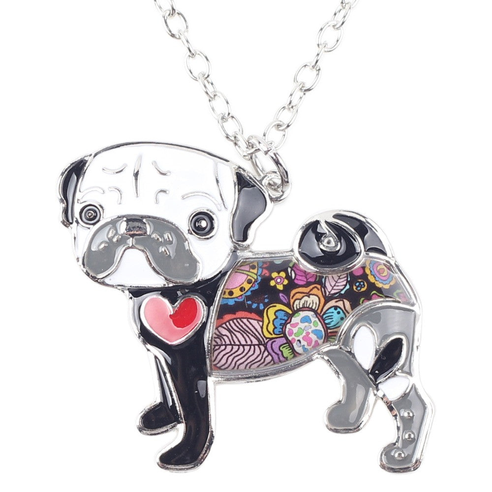 Unique Enamel Pug Dog Necklace